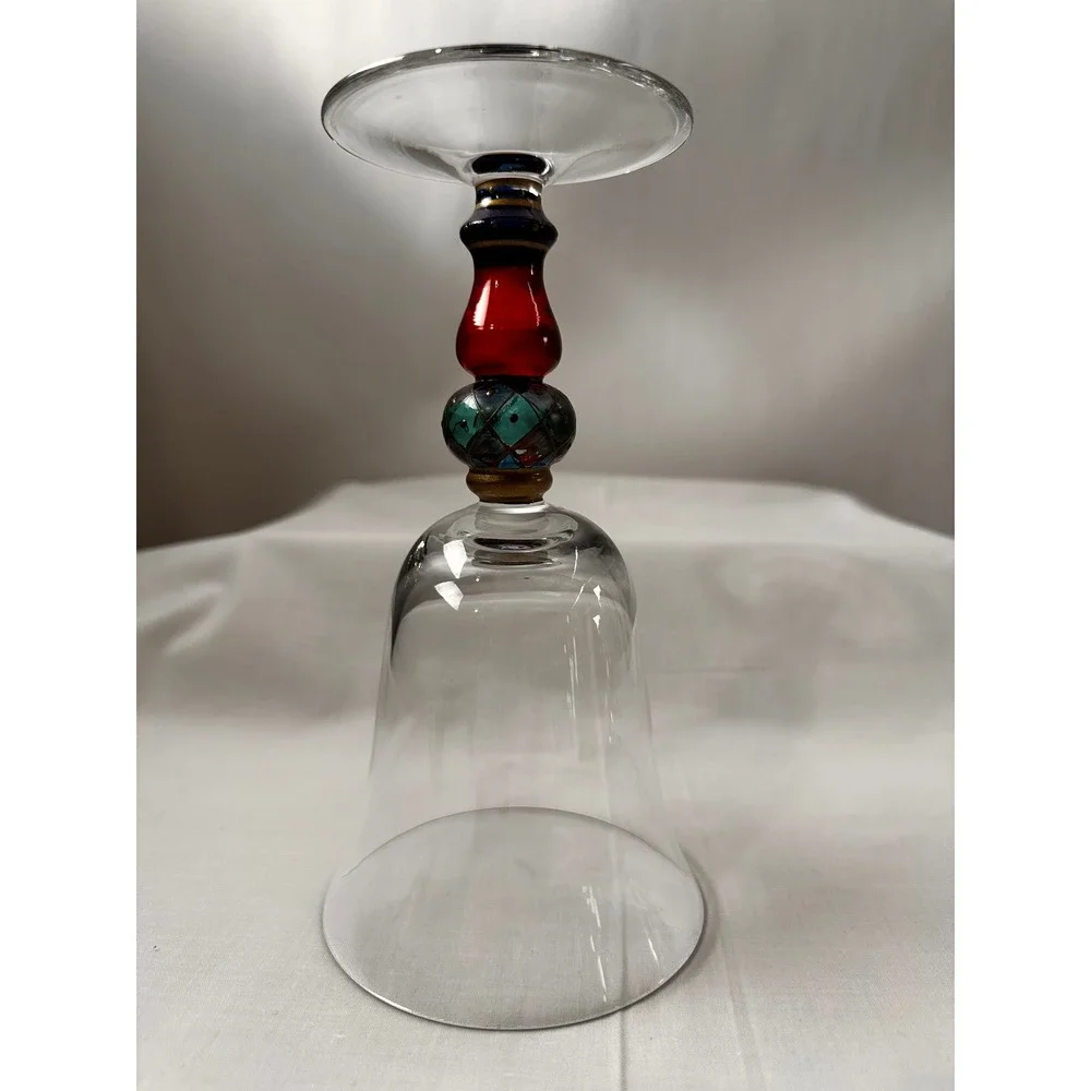 Pier 1 Imports Hand Painted Wine Glasses Set of 3 Harlequin Beaded Stem 7.5 inch